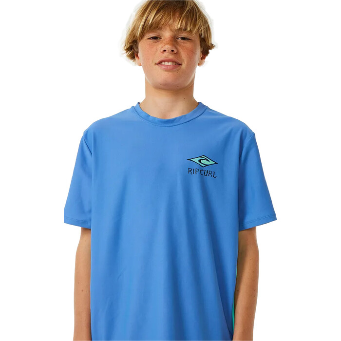 2024 Rip Curl Boys Lost Islands Logo UPF Short Sleeve Rash Vest 12DBRV - Blue Yonder